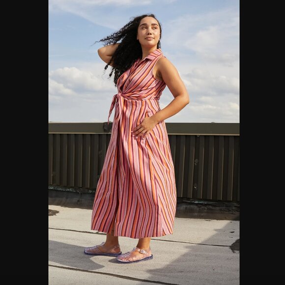 Rujuta Sheth Emily Taxi Stripe Midi Dress S - Picture 2 of 9